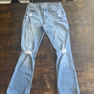 Arizona Jean Company Women's Sky Blue Distressed Wide Leg Jeans